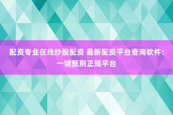 配资专业在线炒股配资 最新配资平台查询软件：一键甄别正规平台