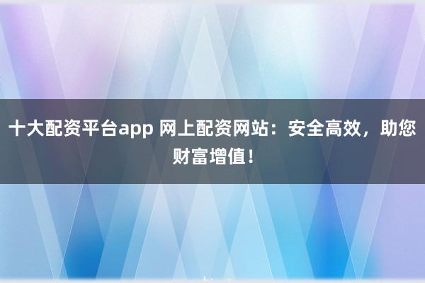十大配资平台app 网上配资网站：安全高效，助您财富增值！